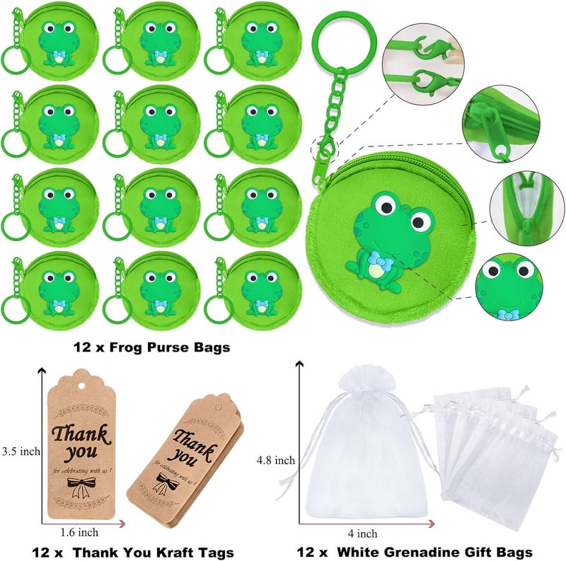 Elecrainbow 36 Pack Frog Change Purses Set Include 12 Wallets with Keyring,12 Thank You Tags and 12 Organza Bags for Green Frog Lover,Baby Shower,First Birthday Reptile Camping Decor,Green - Image 2